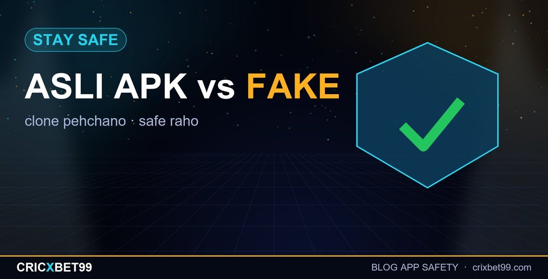 Cricbet99 app download safety comparison showing a genuine APK install screen next to a fake clone app with warning flags
